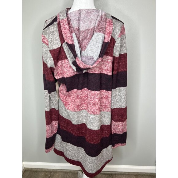 True Self Striped Hooded Knit Cardigan Sweater In Red &amp; Gray XL - Picture 2 of 12